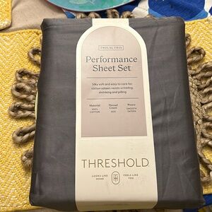 Twin XL 400 Thread Count Solid Performance Sheet Set Dark Gray - Thresho…